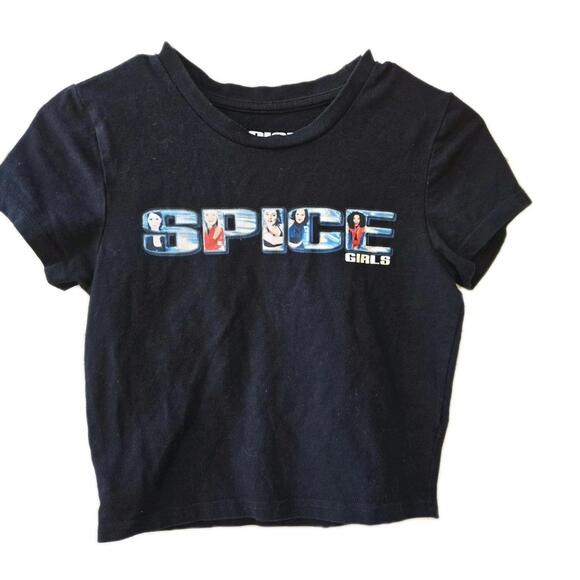 Spice Girls Tops - Spice Girls Baby Short Sleeve Cropped Graphic T-Shirt Womens Sz S Stretch Black